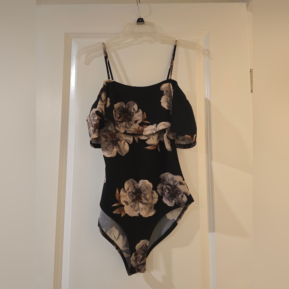 Charlotte Russe Black Floral Bodysuit